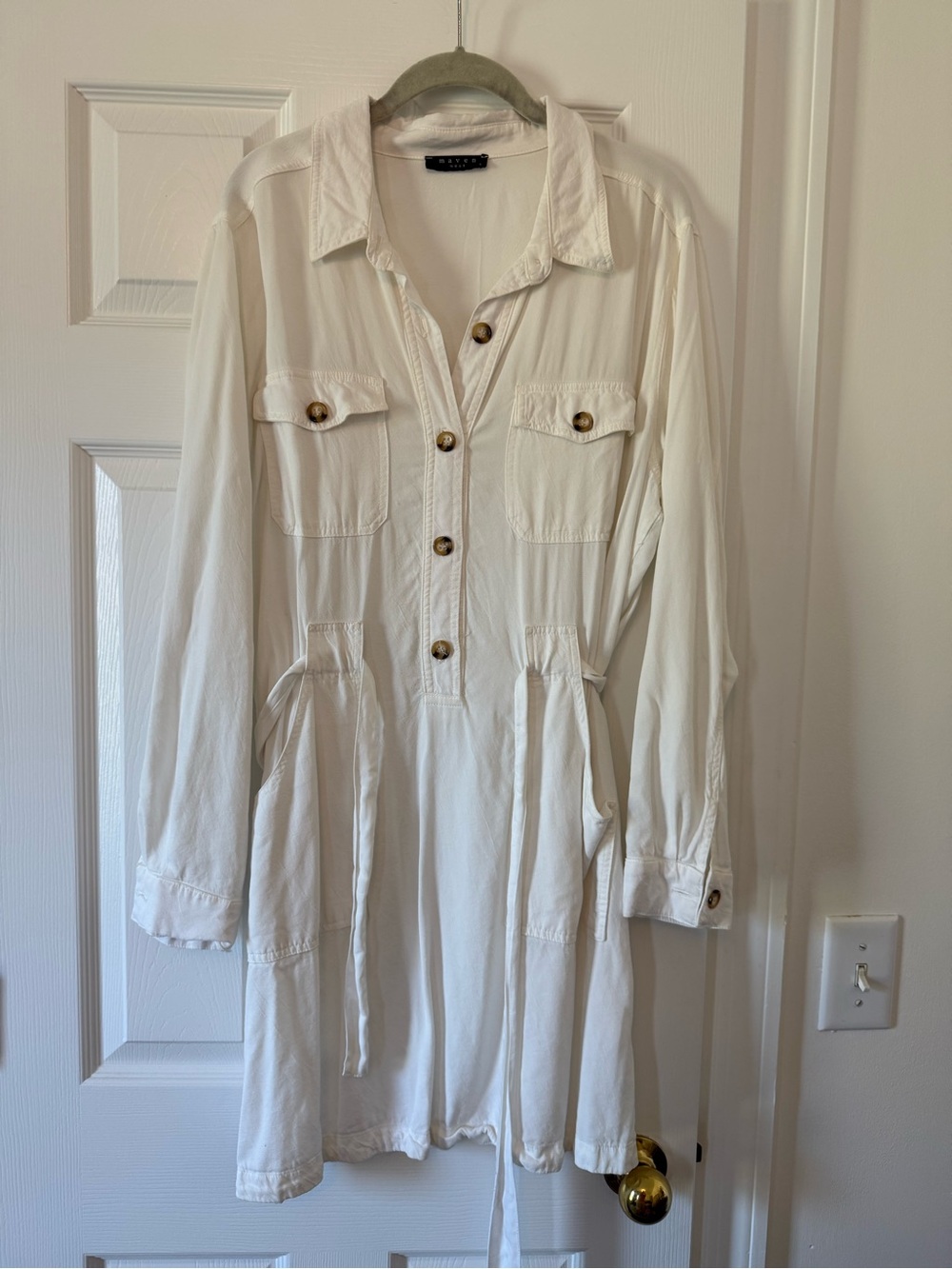 Maven West White Button-Front Utility Jacket Dress